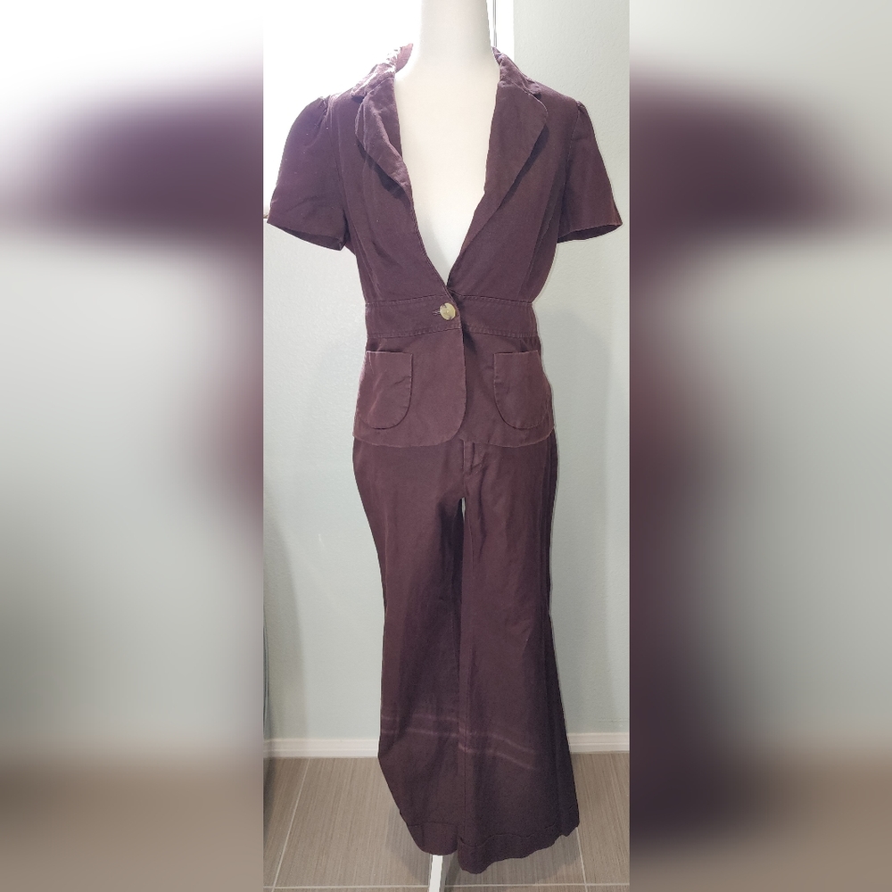 Banana Republic 2-Piece Brown Short Sleeve Linen Blazer/Pants Set, Size 2